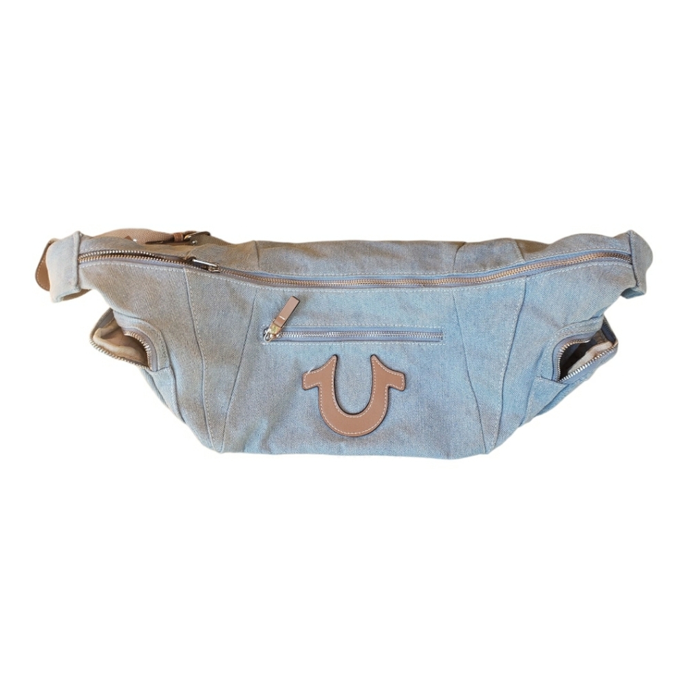 True Religion Light Blue Denim Hobo Bag With Adjustable Shoulder Strap